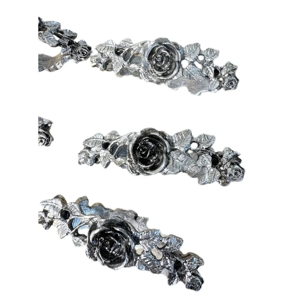 Vintage Metzke Pewter Rose Napkin Holders Set of Seven Romantic Cottagecore Y2K‎